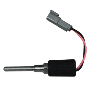 A black and silver wire is connected to an electrical device.