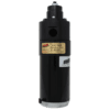 A black cylinder with a label on it.
