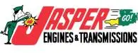 A red and white logo for jasper engines & transmissions.