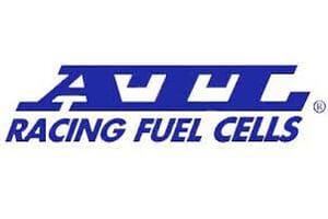 A blue and white logo for auto racing fuel cell.