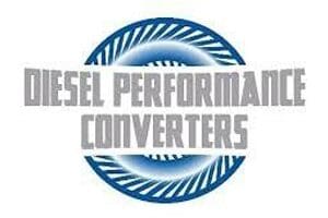 A blue and white logo for diesel performance converters.