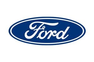 A blue and white logo of ford