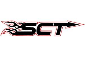 A black and red logo for sct