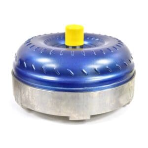A blue and silver car engine with yellow cap.