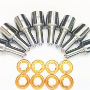 A group of 1 0 machine parts and an orange ring.