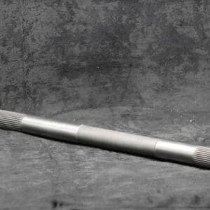 A silver handle on top of a gray surface.