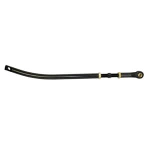 Curved black automotive suspension component rod.