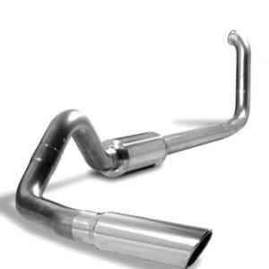 Metallic car exhaust pipe with muffler.