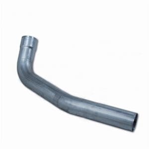 Bent metal exhaust pipe on white background.