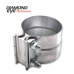 Metal exhaust clamp with Diamond Eye logo.