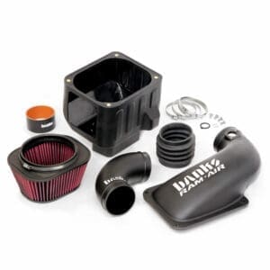 Car air intake system parts on display.