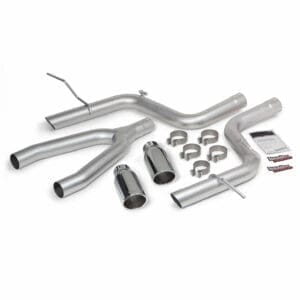 Exhaust system parts with clamps and instructions.