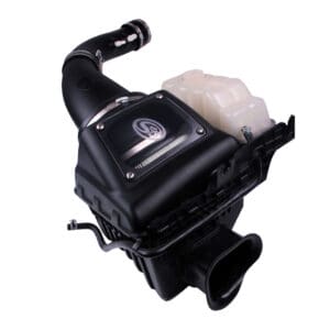 Cold air intake system with black tubing.