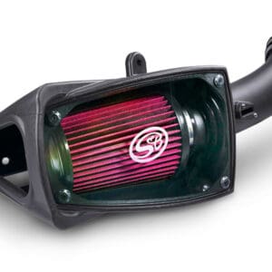 Cold air intake with red filter.