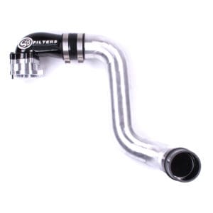 Silver car intake pipe with black fittings.