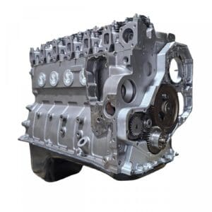 Diesel engine block with visible gears.