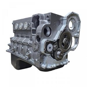 Silver engine block with visible gears.