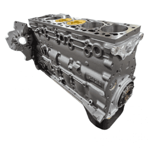 Silver engine block with visible cylinder openings.