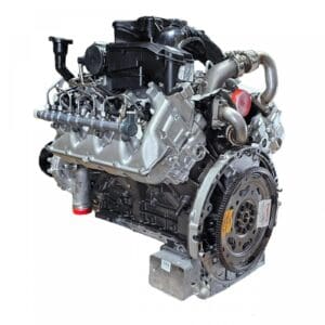 Powerful automotive engine with complex components visible.