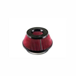 Red cone-shaped automotive air filter.