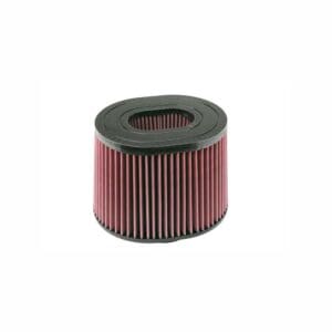 Red and black pleated air filter.