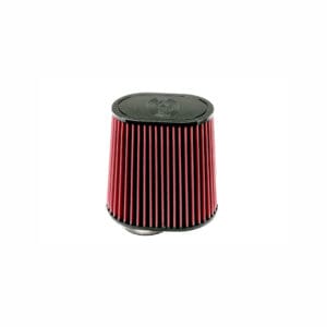 Red and black conical car air filter.