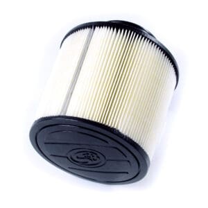 Round pleated air filter with black ends.