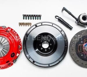 Automotive clutch kit components on white background.