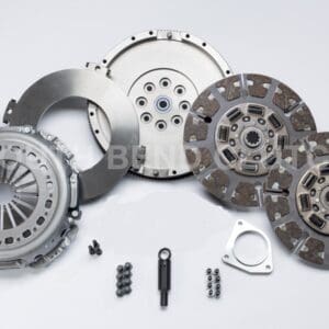 Car clutch kit components on white background.
