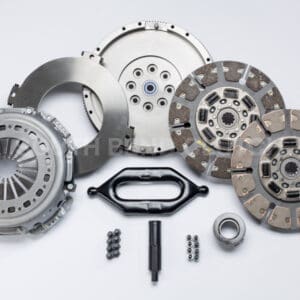Car clutch kit components on white background.