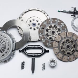 Car clutch kit components on white background.
