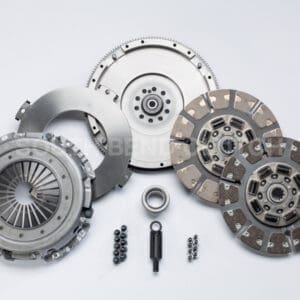 Car clutch kit components on white background.