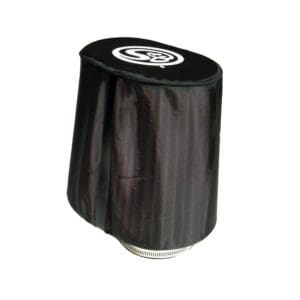 Black air filter with protective cover.