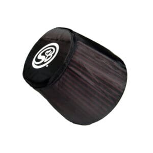 Air filter with protective cover and logo.