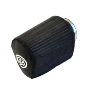 Black cylindrical air filter with protective cover.