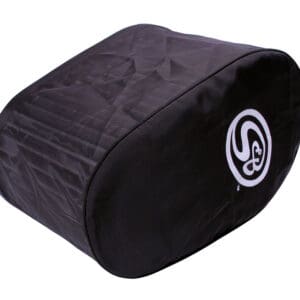Black padded speaker cover with logo.