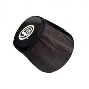 Black air filter with logo design.