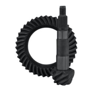 Black spiral bevel gear and pinion.