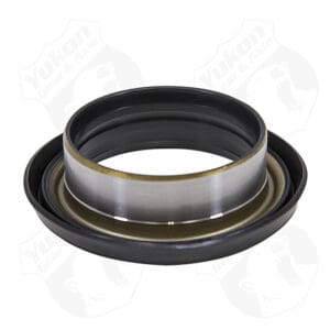 Automotive axle seal with metal ring.